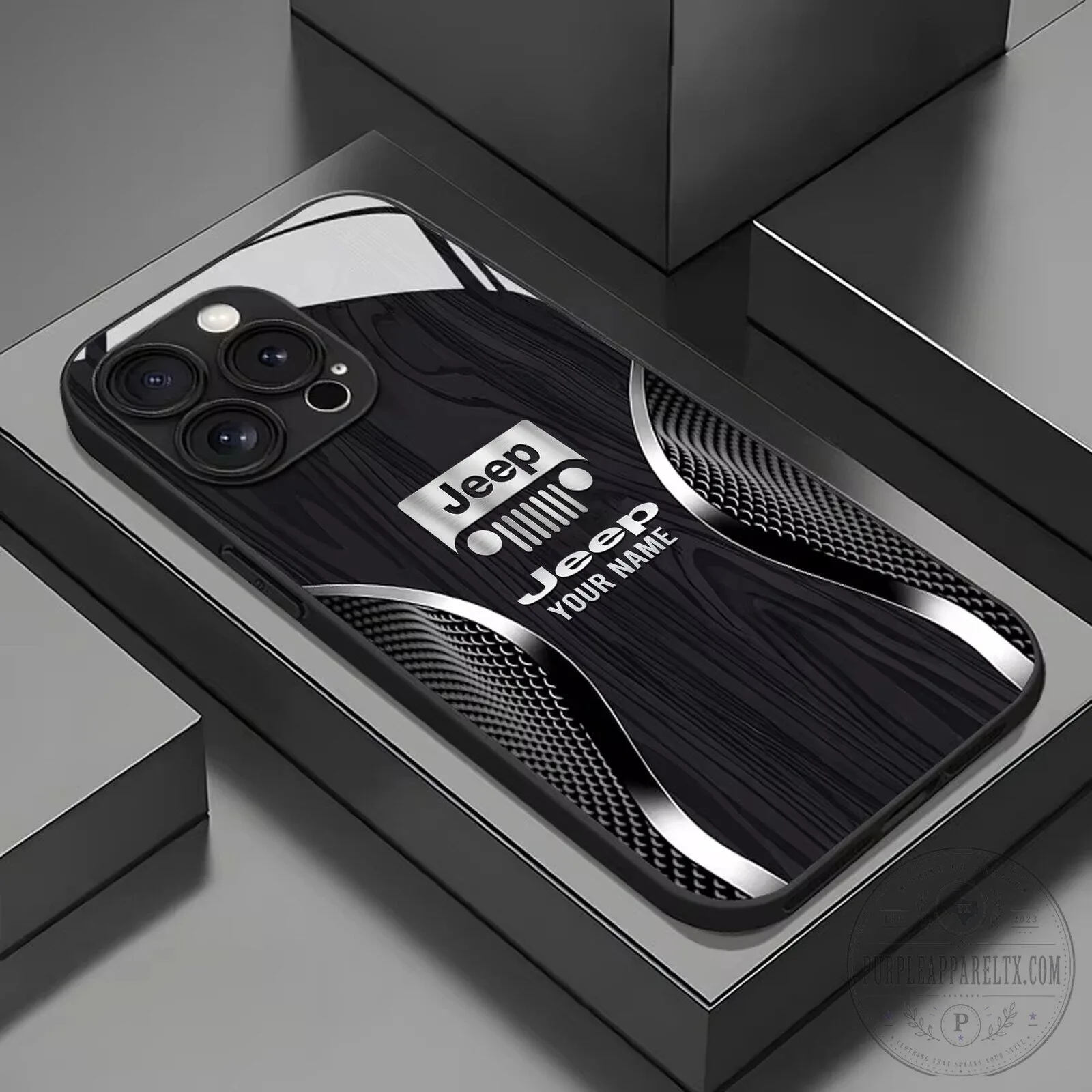 Jeep Custom Name Black Wood Grain Design Phone Case for All Phone Models