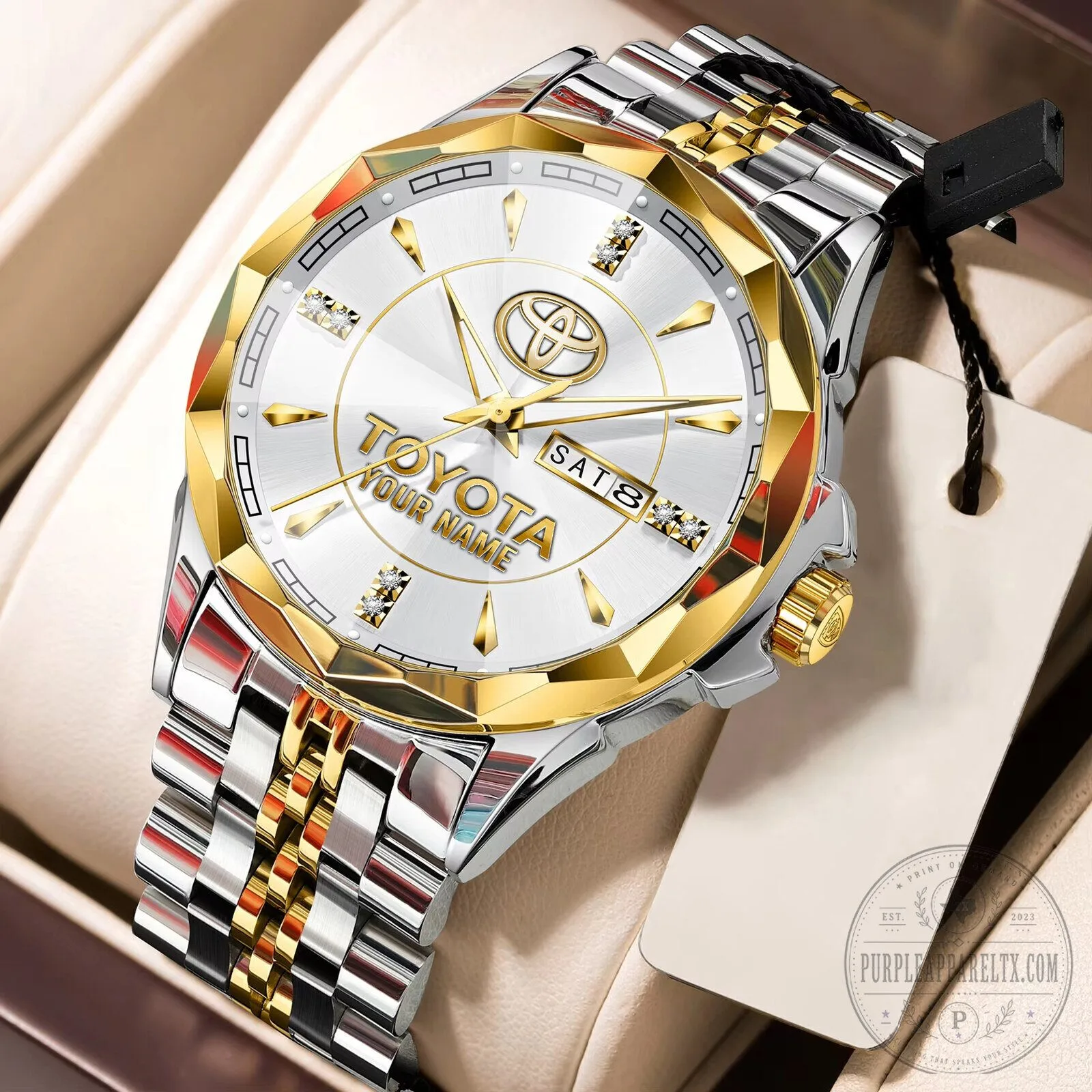 Toyota Custom Name Elegant Design Watch with Gold and Silver Band 17 Toyota Custom Name Elegant Design Watch with Gold and Silver Band