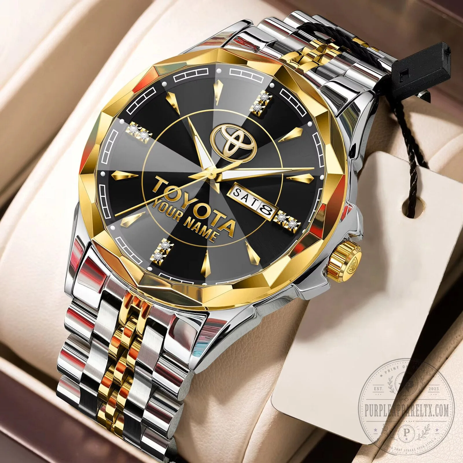 Toyota Custom Name Elegant Design Watch with Gold and Silver Band 23 Toyota Custom Name Elegant Design Watch with Gold and Silver Band