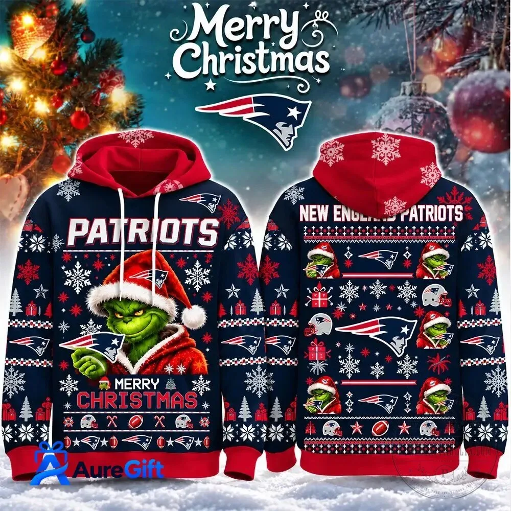 New England Patriots Grinch Merry Christmas Ugly Sweater Style Hoodie