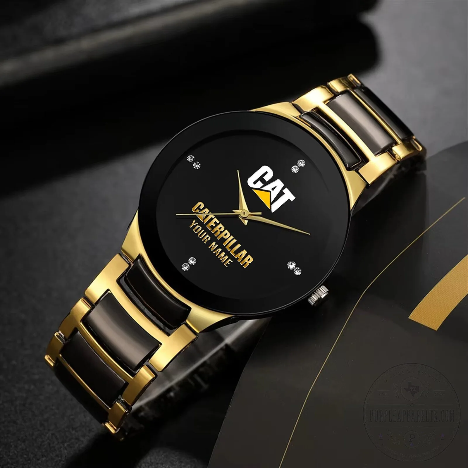 Caterpillar Custom Name Gold and Black Quartz Watch for Men 12 Caterpillar Custom Name Gold and Black Quartz Watch for Men