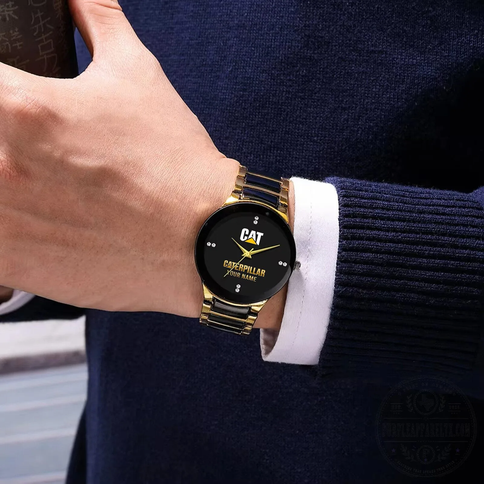 Caterpillar Custom Name Gold and Black Quartz Watch for Men 9 Caterpillar Custom Name Gold and Black Quartz Watch for Men