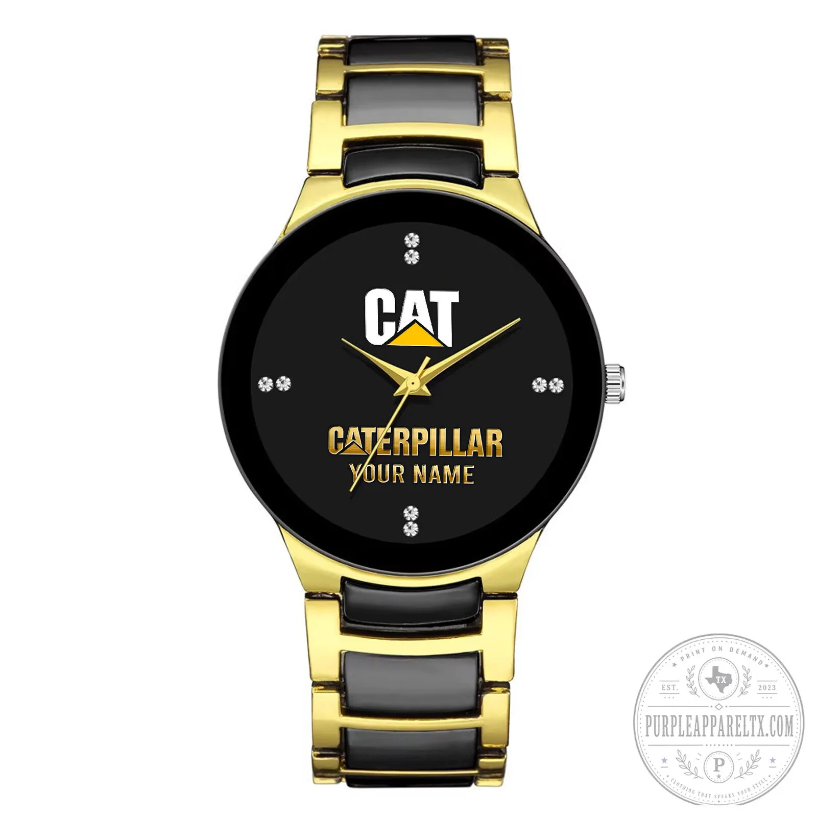 Caterpillar Custom Name Gold and Black Quartz Watch for Men 10 Caterpillar Custom Name Gold and Black Quartz Watch for Men