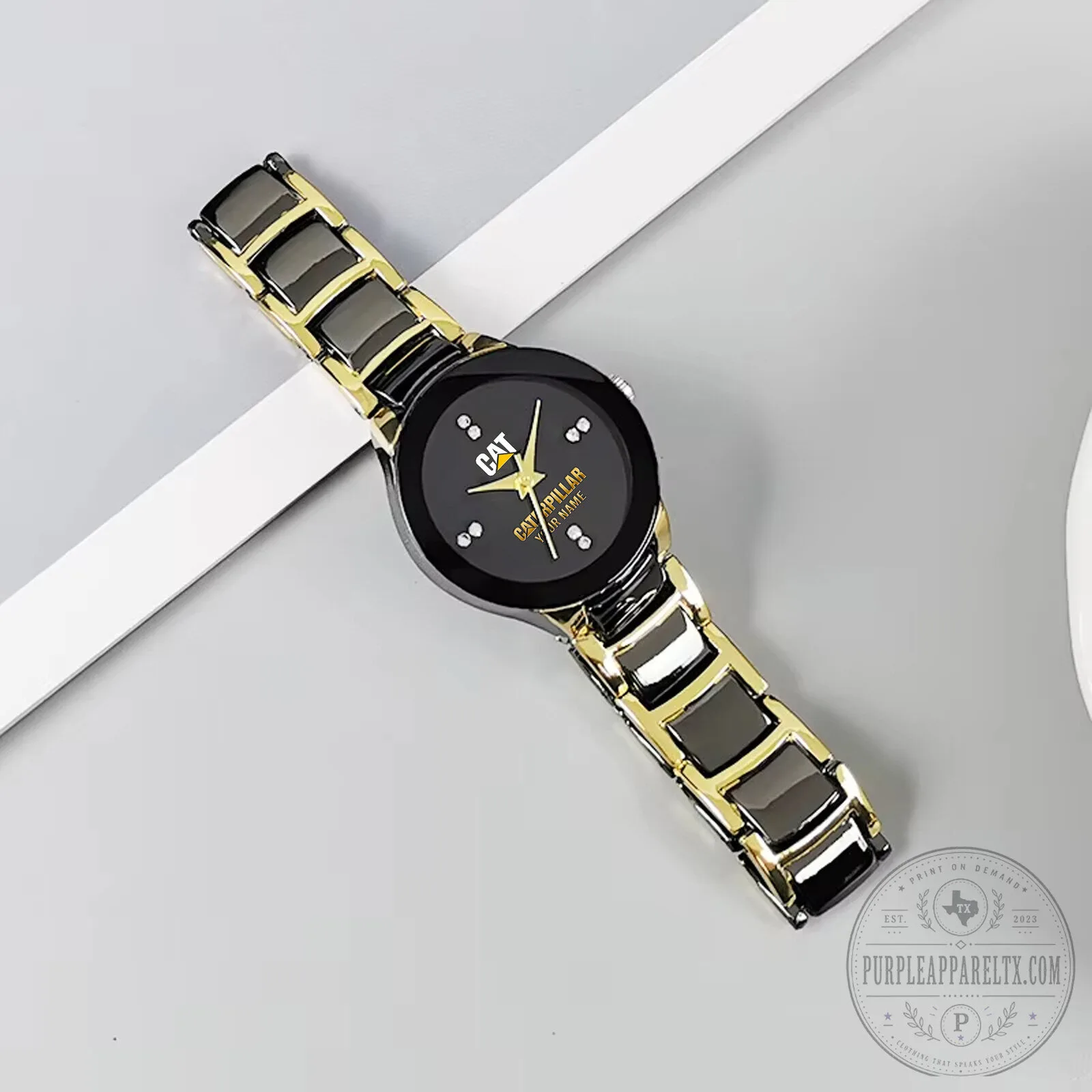Caterpillar Custom Name Gold and Black Quartz Watch for Men 11 Caterpillar Custom Name Gold and Black Quartz Watch for Men