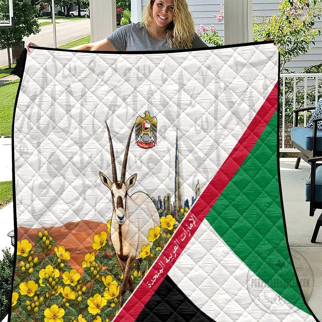 United Arab Emirates National Day Arabian Oryx Quilt Emirati Pride Arabic Calligraphy