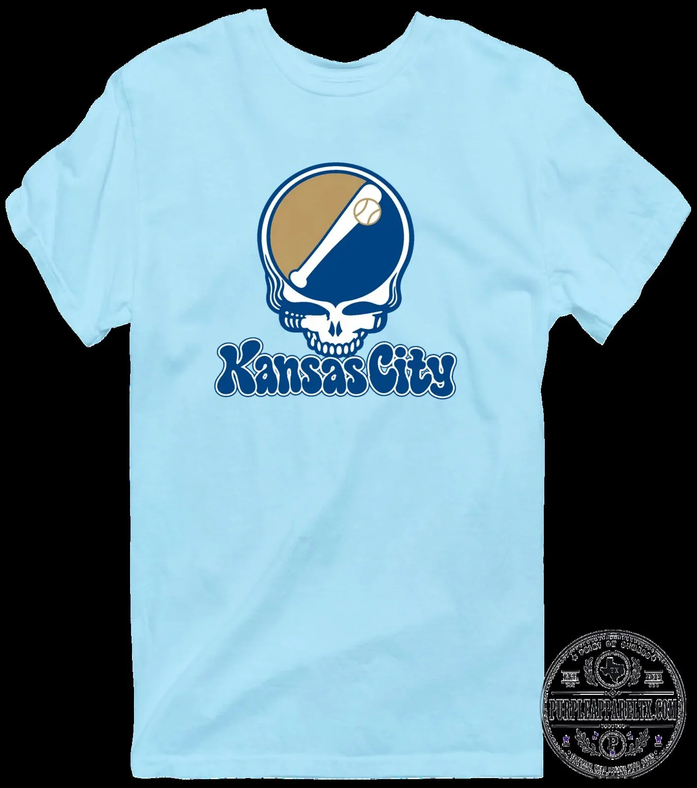 Kansas City Baseball Stealie Grateful Dead Inspired Light Blue T-Shirt
