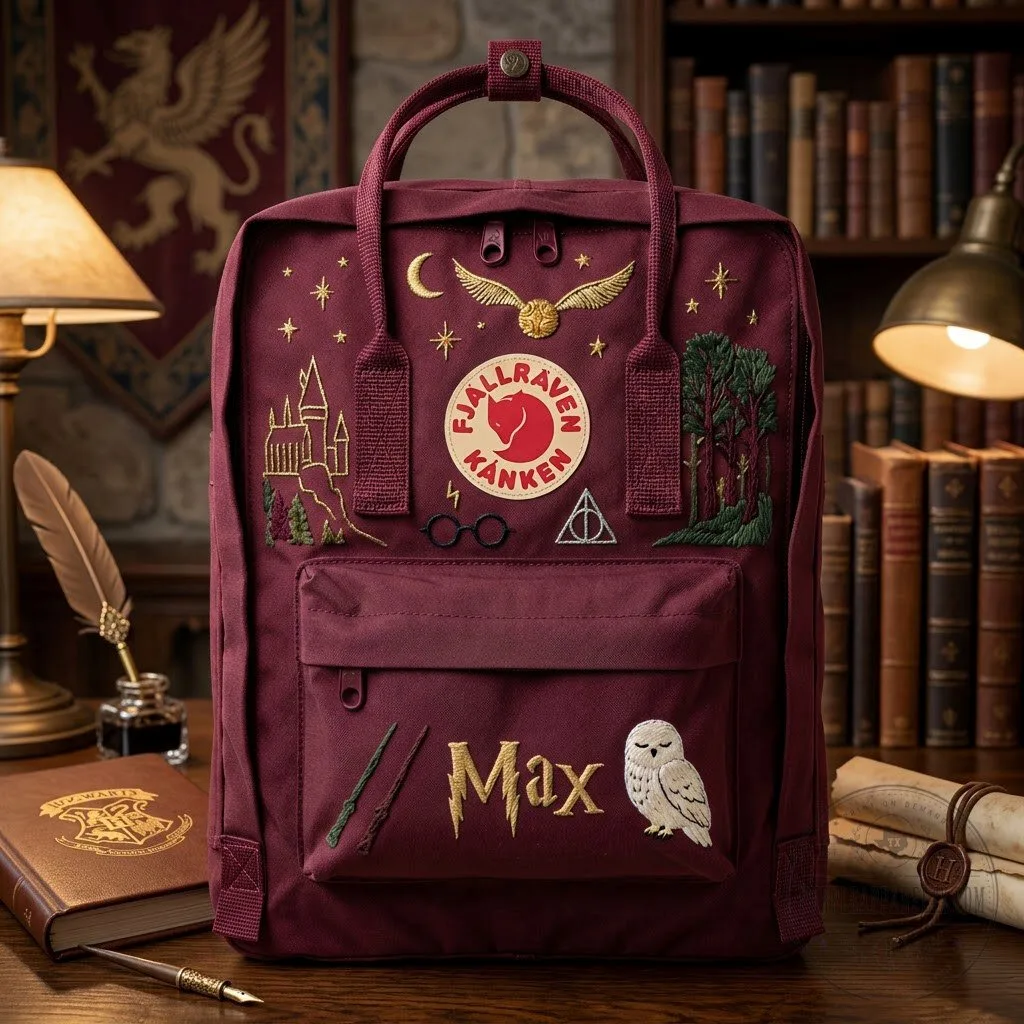 Embroidered Fjallraven Kanken Backpack featuring Hogwarts Castle from Harry Potter 7 Embroidered Fjallraven Kanken Backpack featuring Hogwarts Castle from Harry Potter