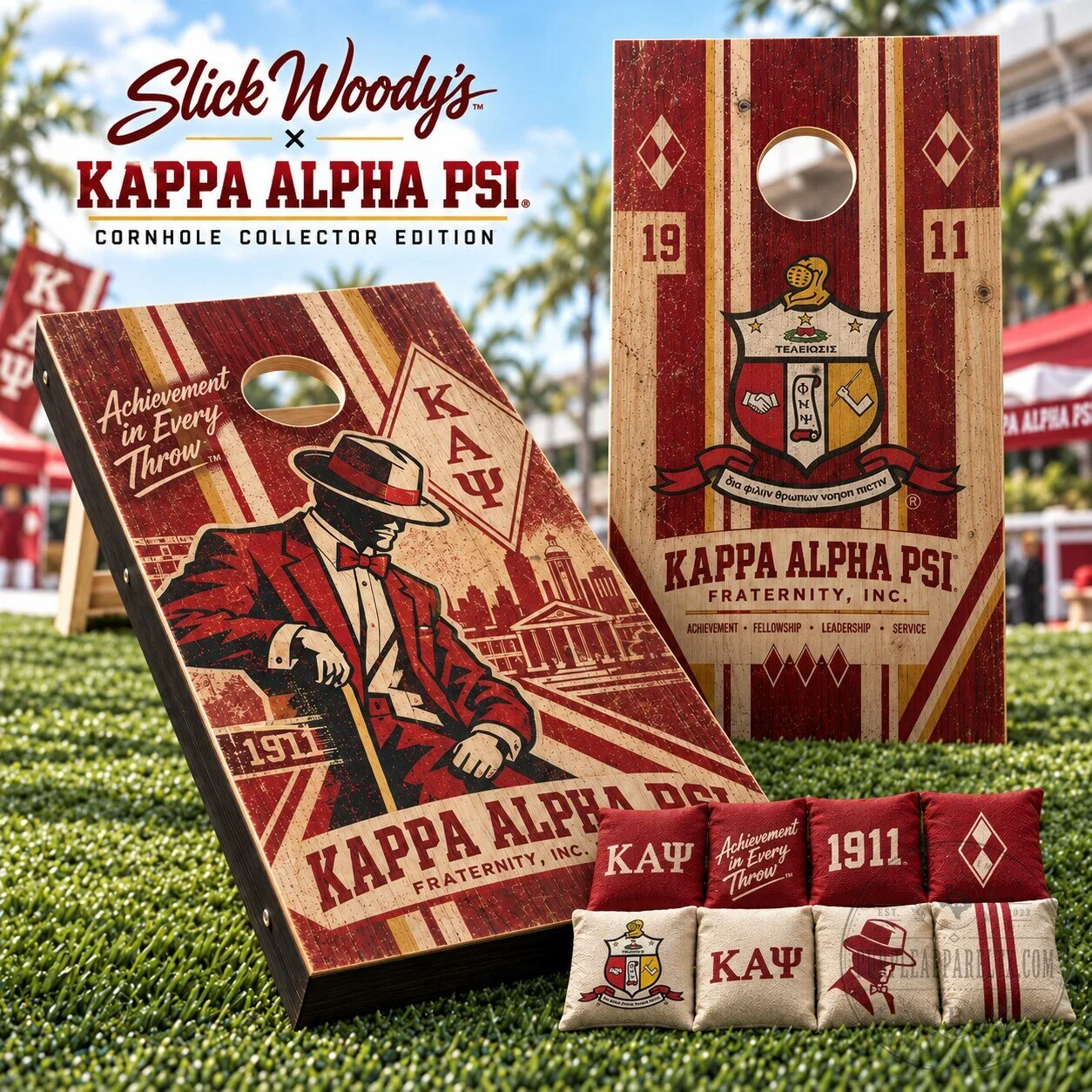 Kappa Alpha Psi Fraternity Achievement Cornhole Game Set with Bean Bags