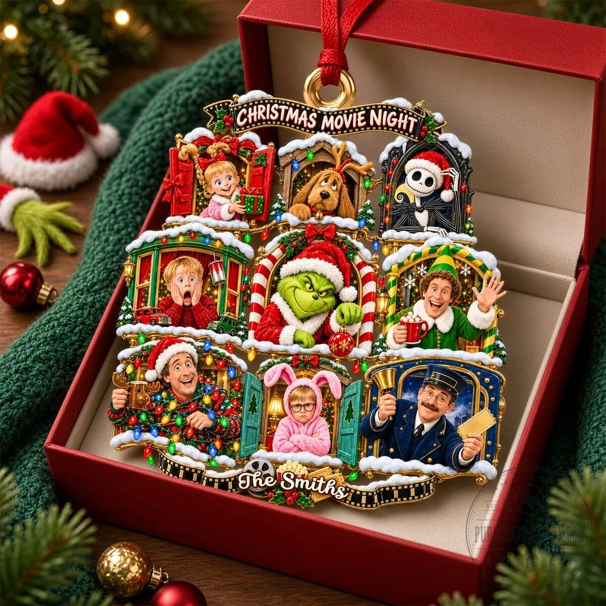 Christmas Movie Night Personalized Family Name Holiday Tree Ornament 8 Christmas Movie Night Personalized Family Name Holiday Tree Ornament