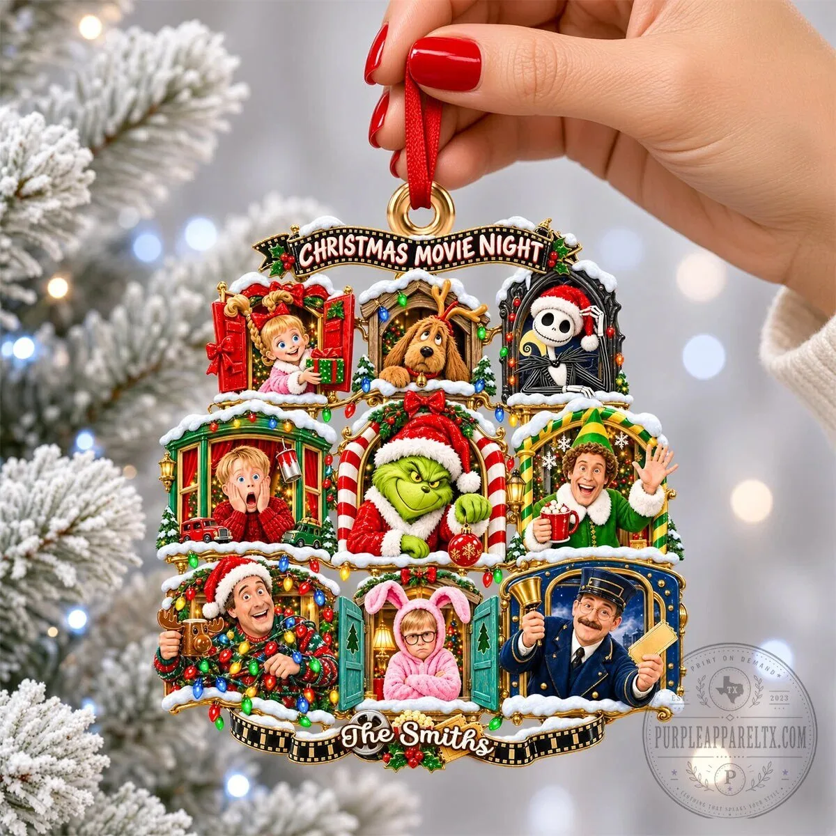 Christmas Movie Night Personalized Family Name Holiday Tree Ornament 9 Christmas Movie Night Personalized Family Name Holiday Tree Ornament