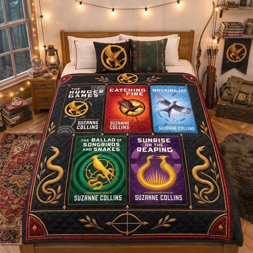 The Hunger Games Book Covers Quilted Blanket by Suzanne Collins The Hunger Games Book Covers Quilted Blanket by Suzanne Collins