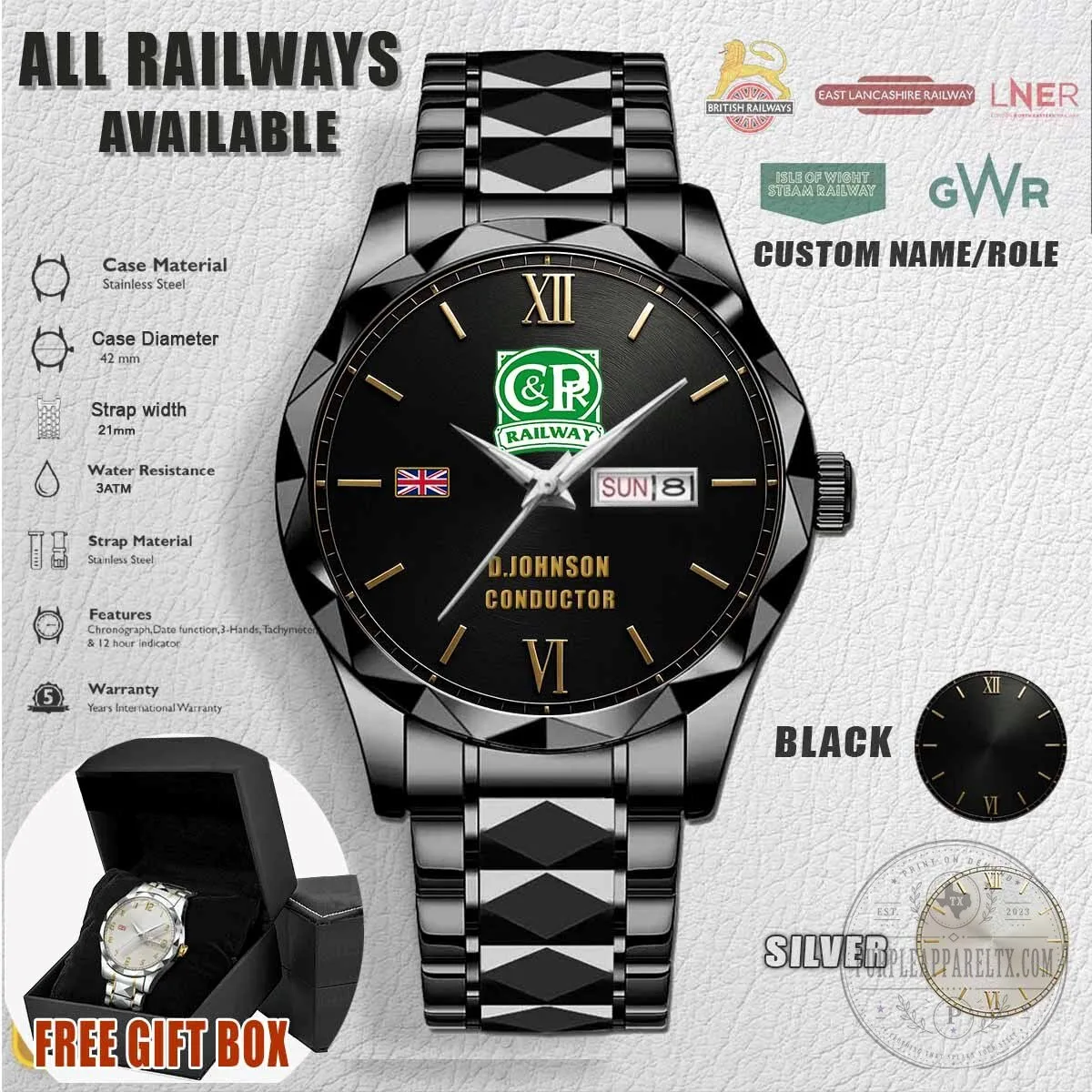 Chinnor and Princes Risborough Railway Stainless Steel Engraved Watch 4 Chinnor and Princes Risborough Railway Stainless Steel Engraved Watch