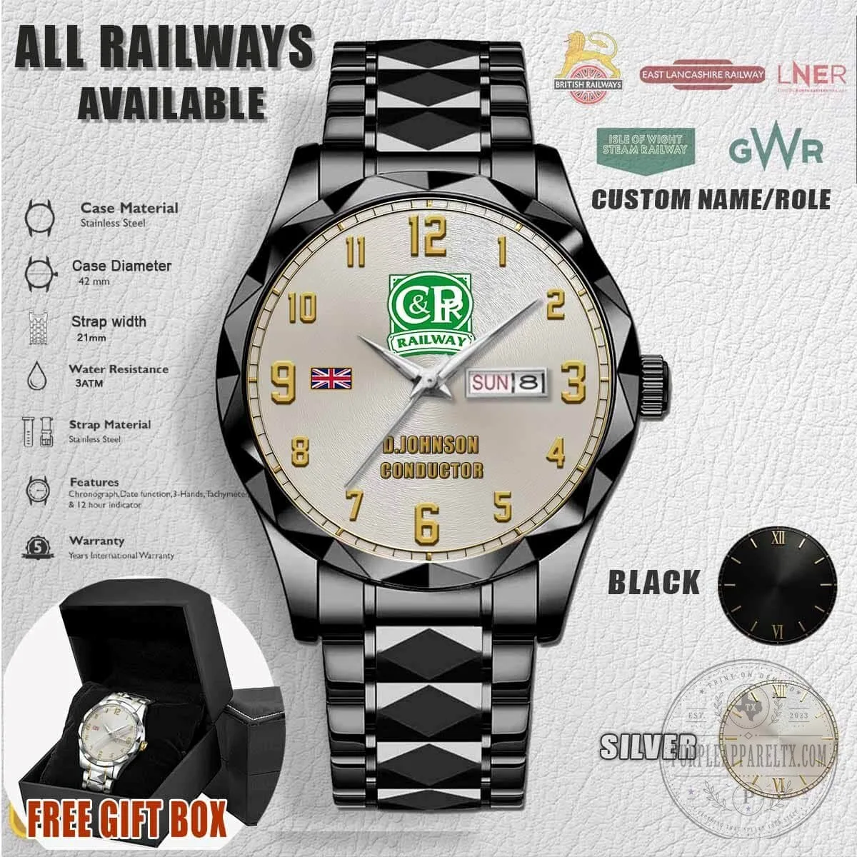 Chinnor and Princes Risborough Railway Stainless Steel Engraved Watch 6 Chinnor and Princes Risborough Railway Stainless Steel Engraved Watch