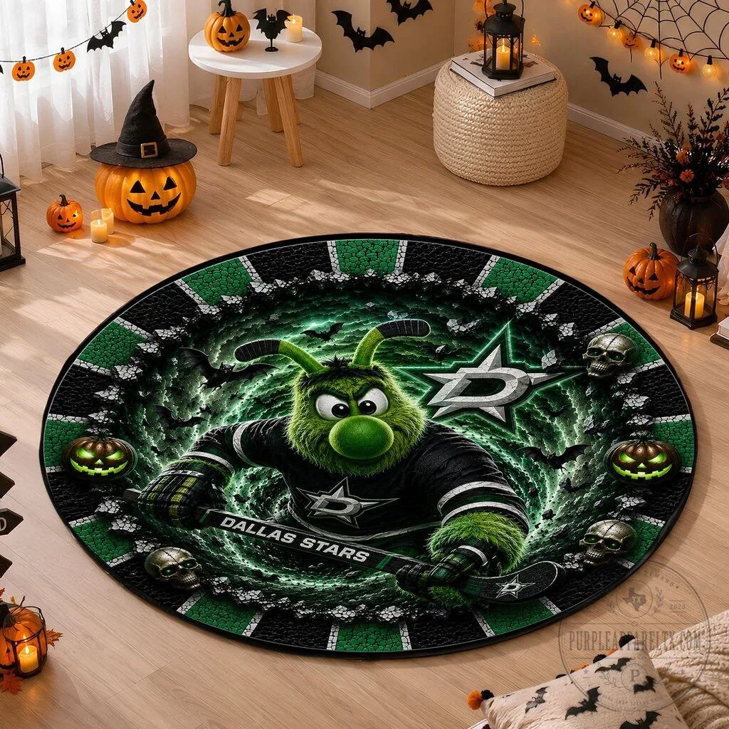 Dallas Stars Grinch Halloween Round Quilted Area Rug