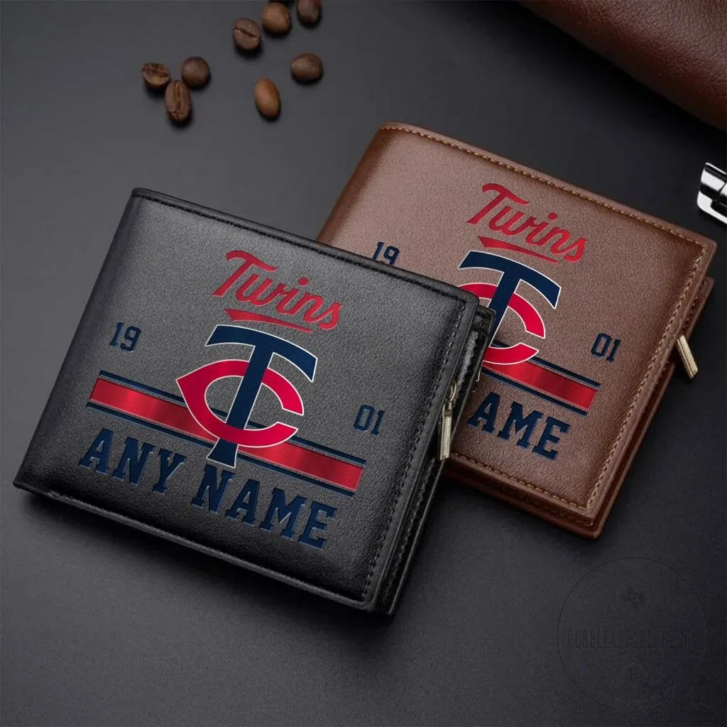 Minnesota Twins Personalized Leather Wallet, Custom Name Baseball Team Wallet