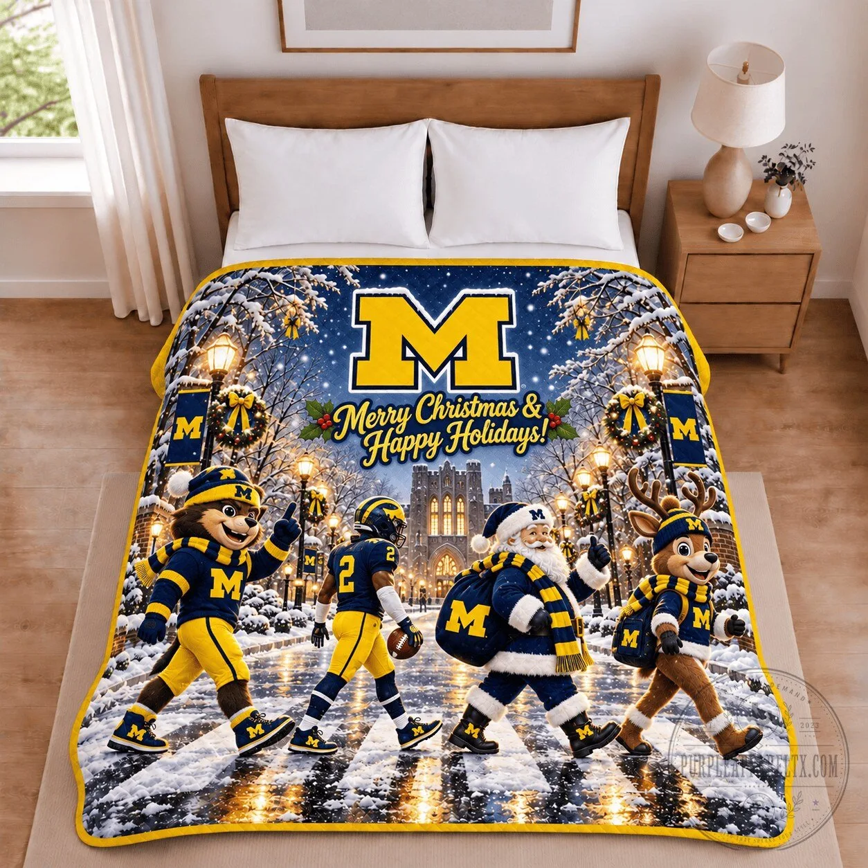 Michigan Wolverines Football Christmas Holiday Winter Scene Soft Fleece Blanket 4 Michigan Wolverines Football Christmas Holiday Winter Scene Soft Fleece Blanket