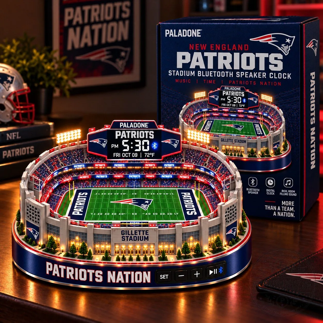 New England Patriots Gillette Stadium Bluetooth Speaker Clock