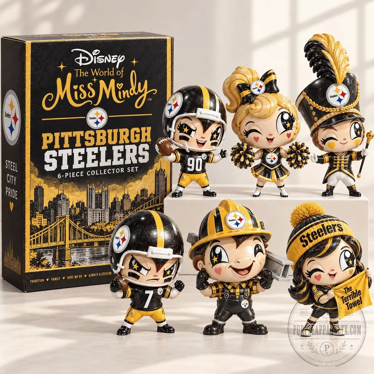 Disney The World of Miss Mindy Pittsburgh Steelers 6 Piece Collector Set Figurine