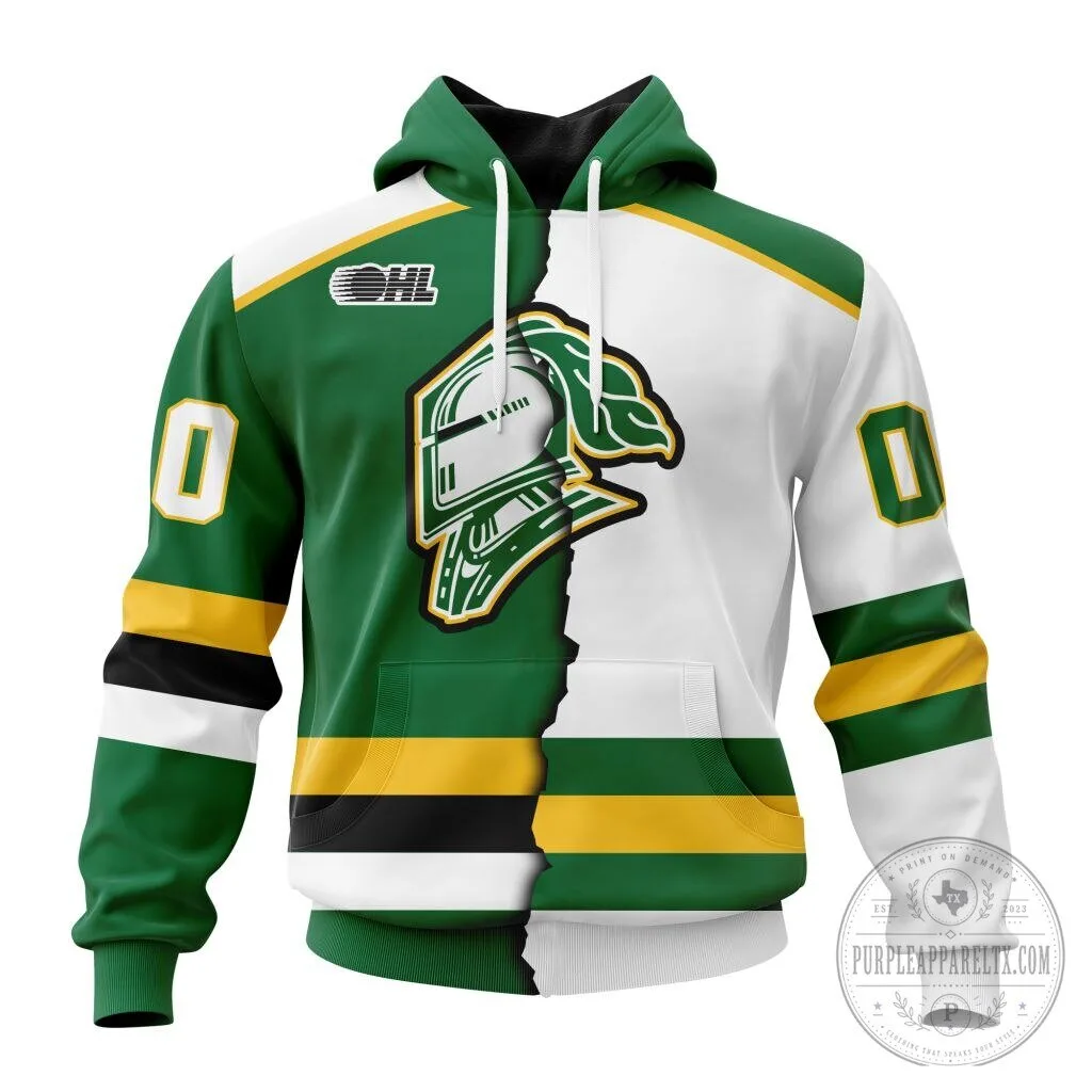 London Knights Personalized Hockey Team Split Design Hoodie