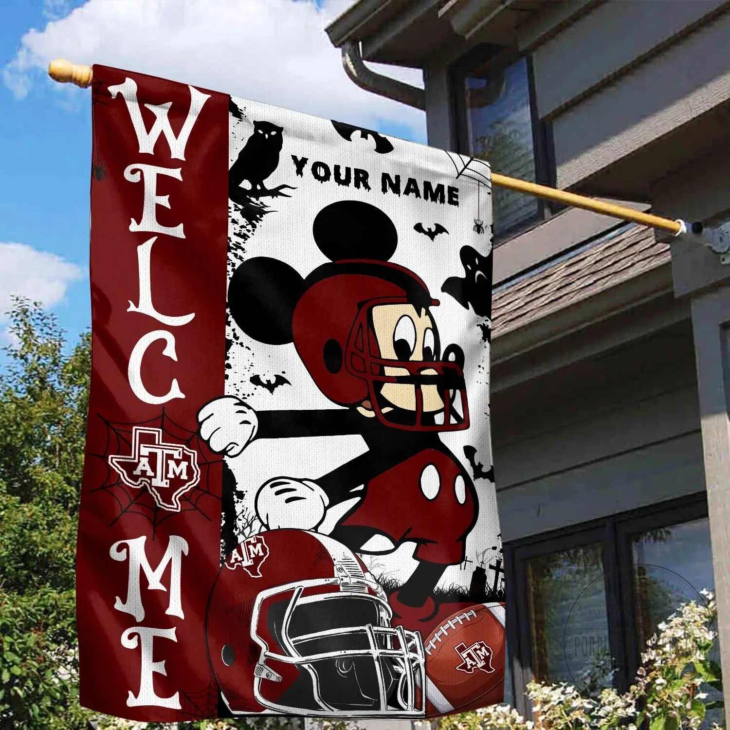 Texas A&M Aggies Mickey Mouse Halloween Football Welcome Garden Flag