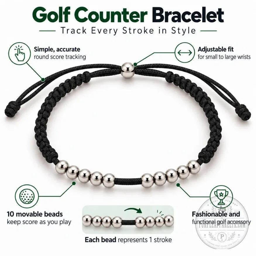Adjustable Golf Stroke Counter Bracelet with Silver Beads for Score Tracking 13 Adjustable Golf Stroke Counter Bracelet with Silver Beads for Score Tracking
