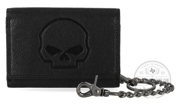 Harley-Davidson Skull Embossed Black Leather Biker Chain Wallet 3 Harley-Davidson Skull Embossed Black Leather Biker Chain Wallet