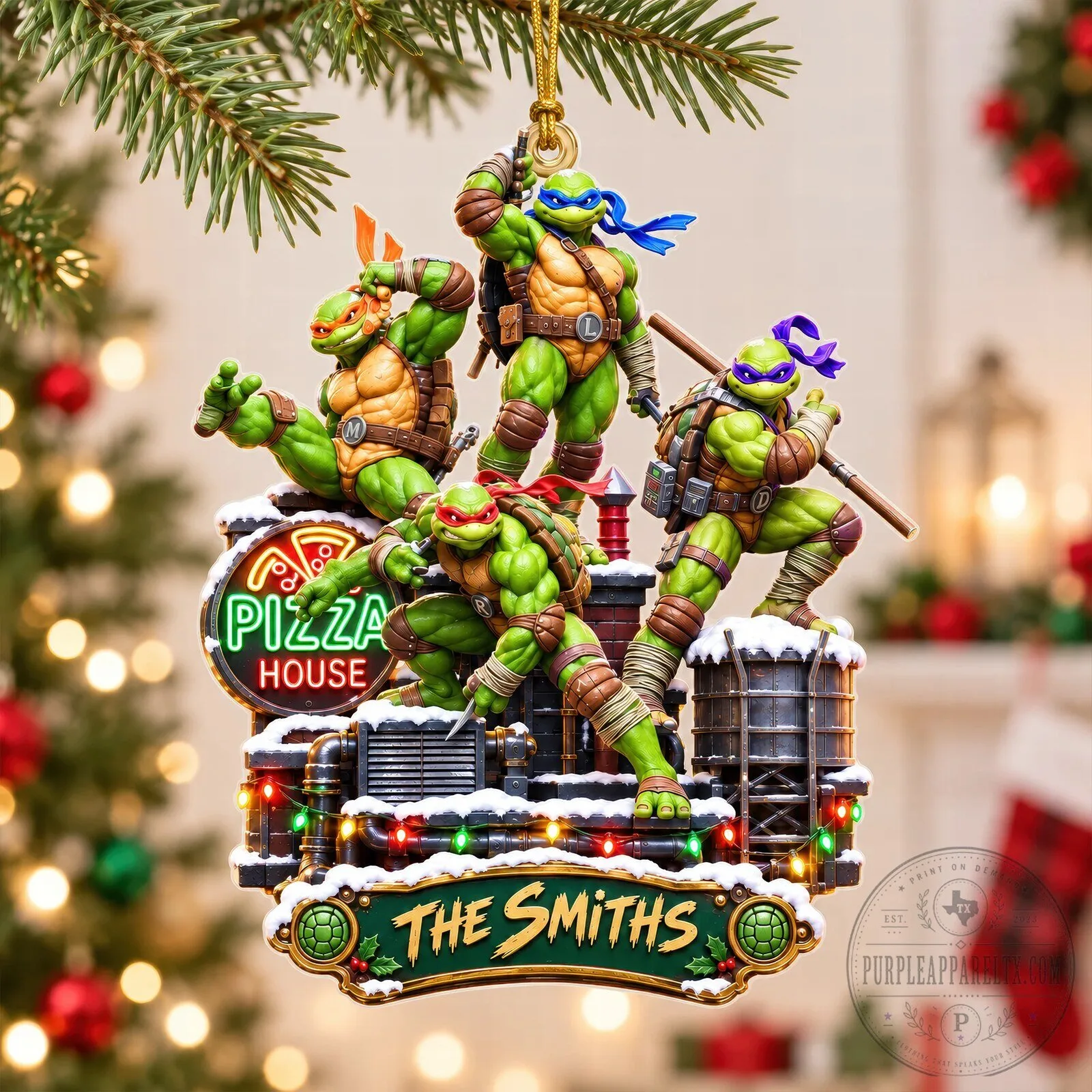 Teenage Mutant Ninja Turtles Pizza House Personalized Christmas Ornament