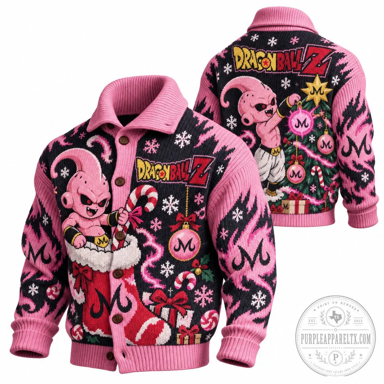 Dragon Ball Z Majin Buu Christmas Holiday Ugly Sweater Cardigan