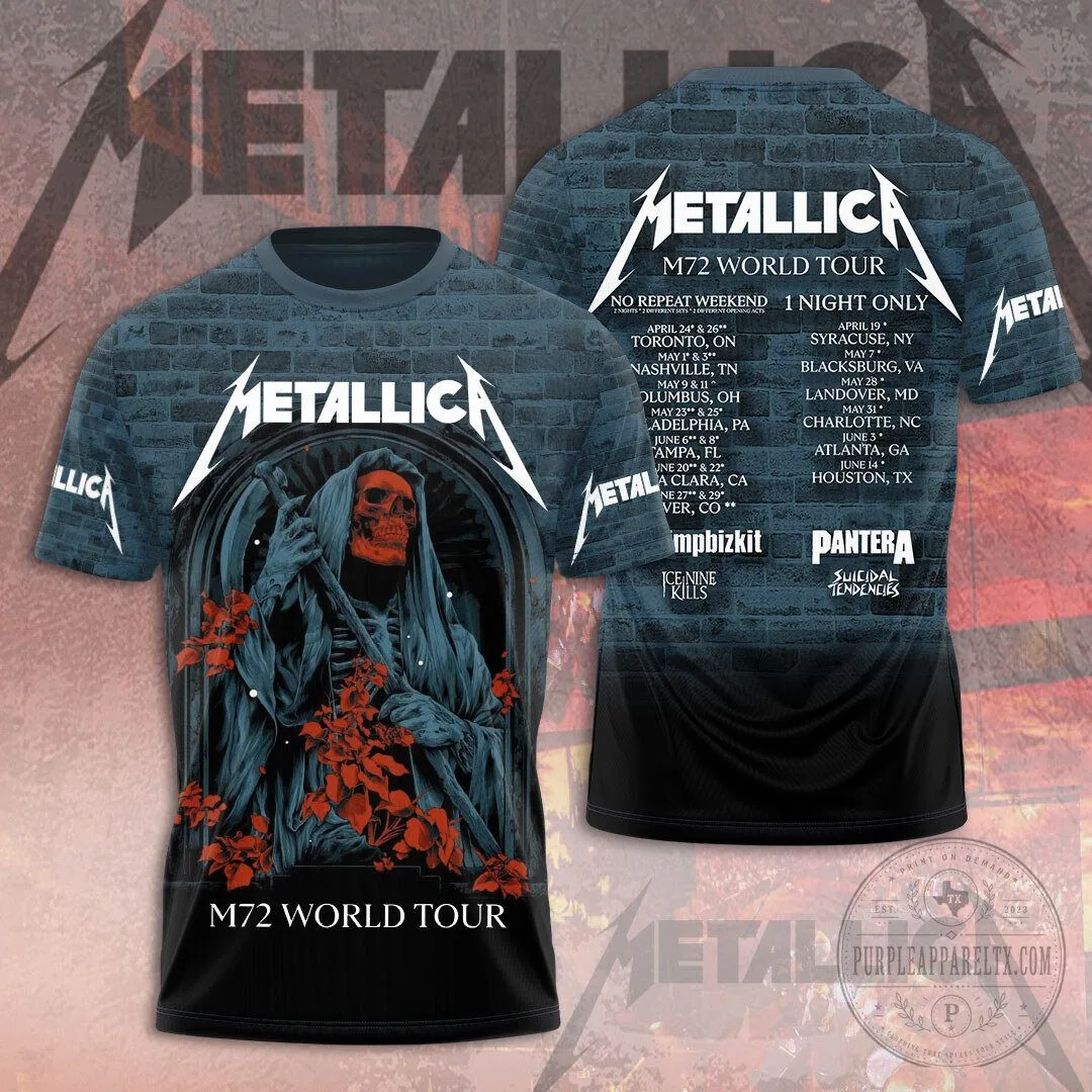 Metallica M72 World Tour Grim Reaper Skeleton Rock Band T-Shirt