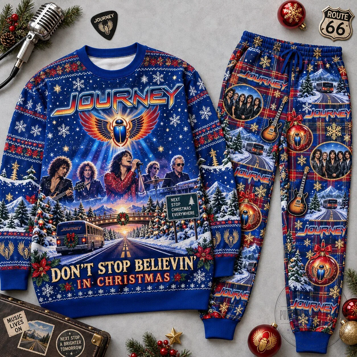 Journey Don't Stop Believin' In Christmas Ugly Christmas Sweater