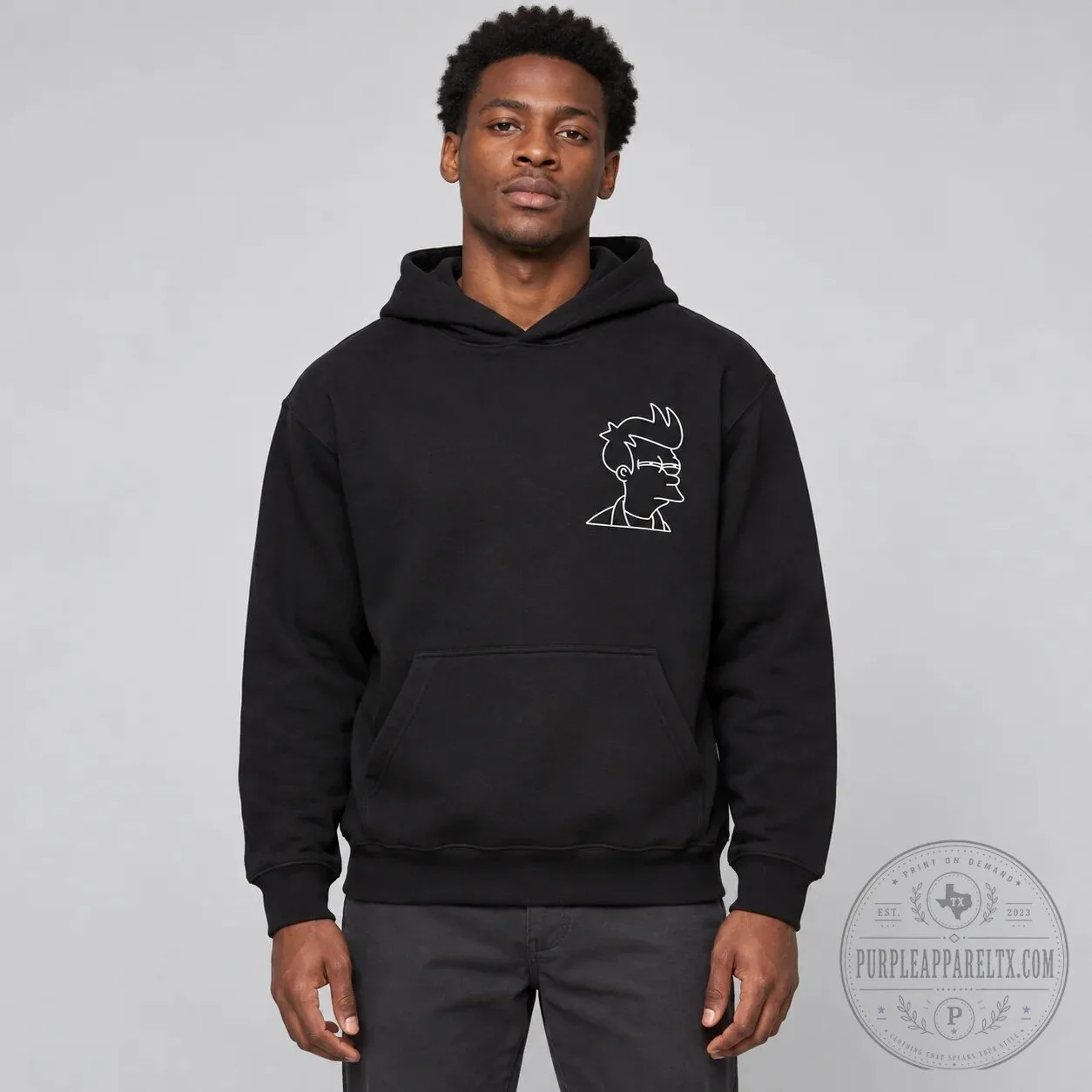 Skeptical Fry Futurama Cartoon Character Line Art Pullover Hoodie