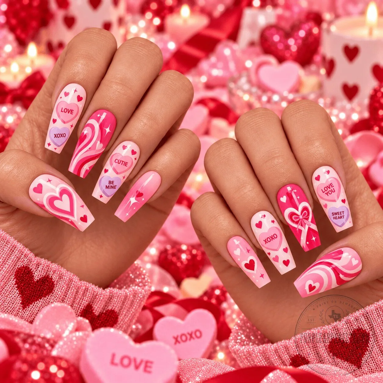 Valentine's Day Sweet Candy Hearts Pink Press-On Nails Set