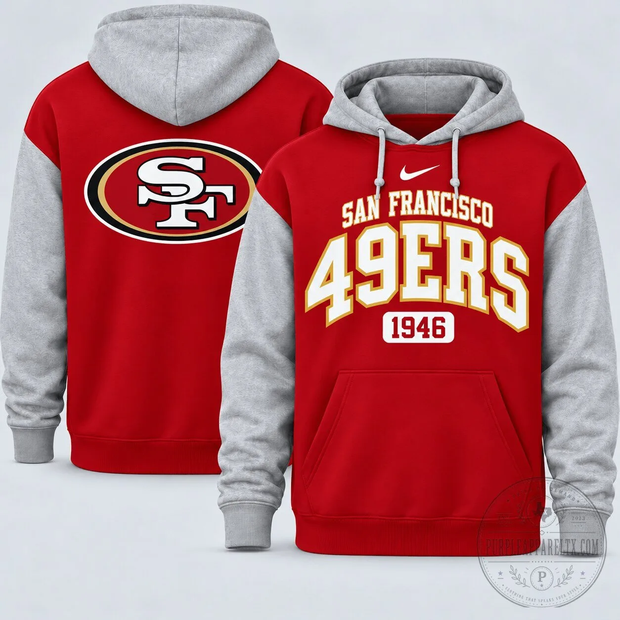 San Francisco 49ers NFL Team Spirit Established Year Red and Gray Hoodie