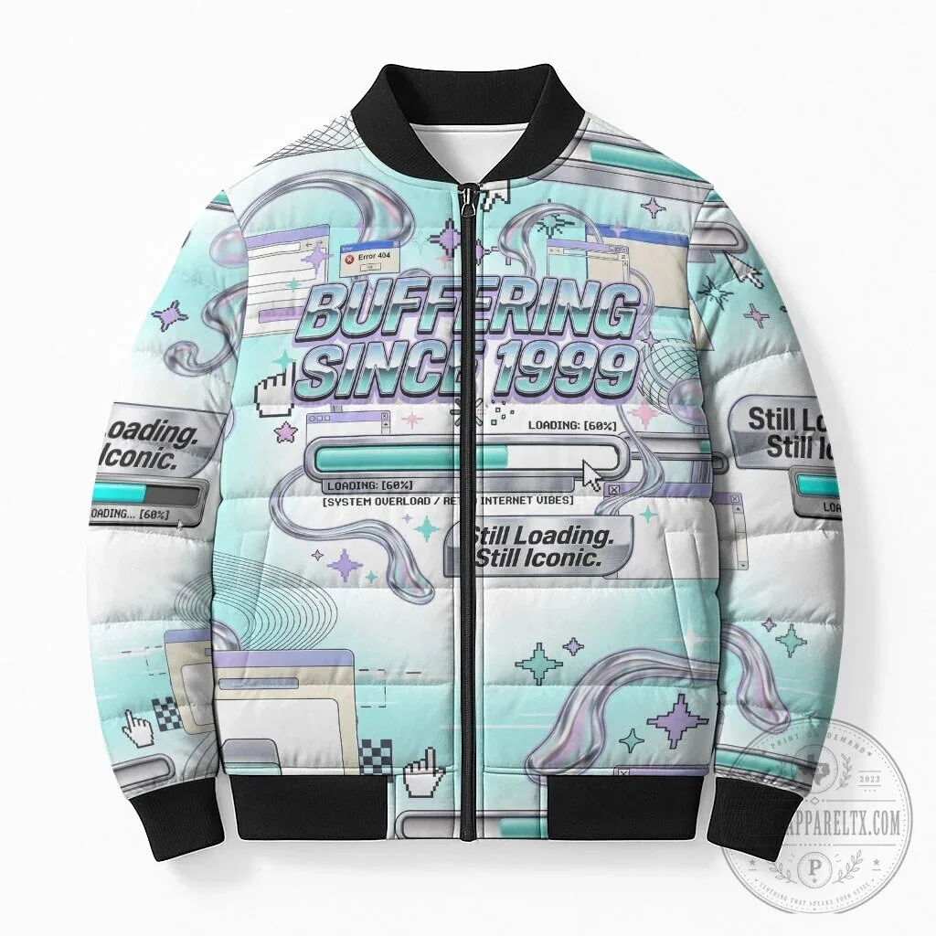 Buffering Since 1999 Y2K Retro Tech Vaporwave 90s Cyber Aesthetic Bomber Jacket