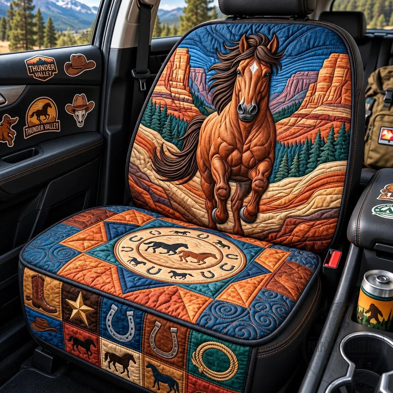 Thunder Valley Quilted Horse and Cowboy Western Car Seat Cover Protector