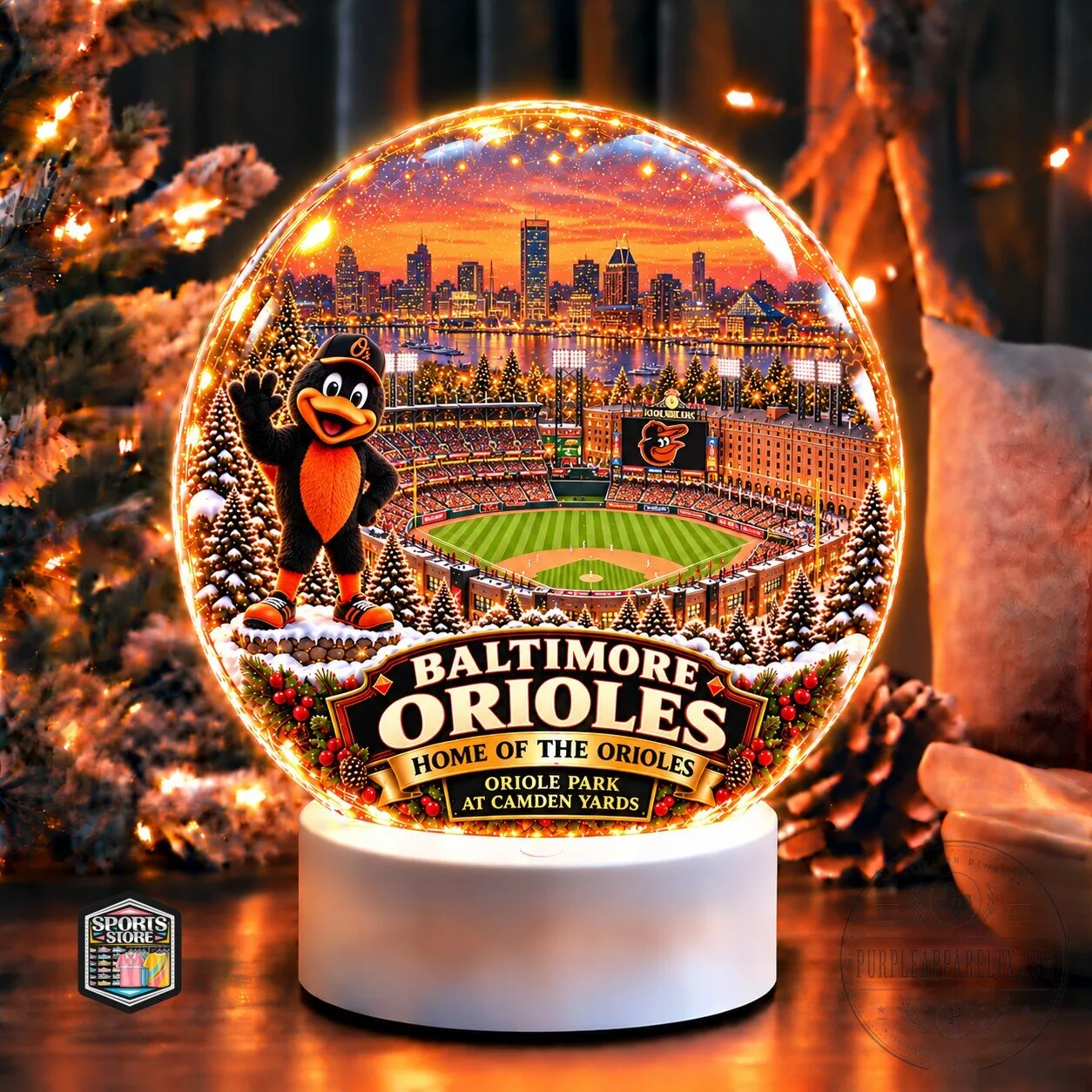 Baltimore Orioles Baseball Stadium Snow Globe Christmas Ornament