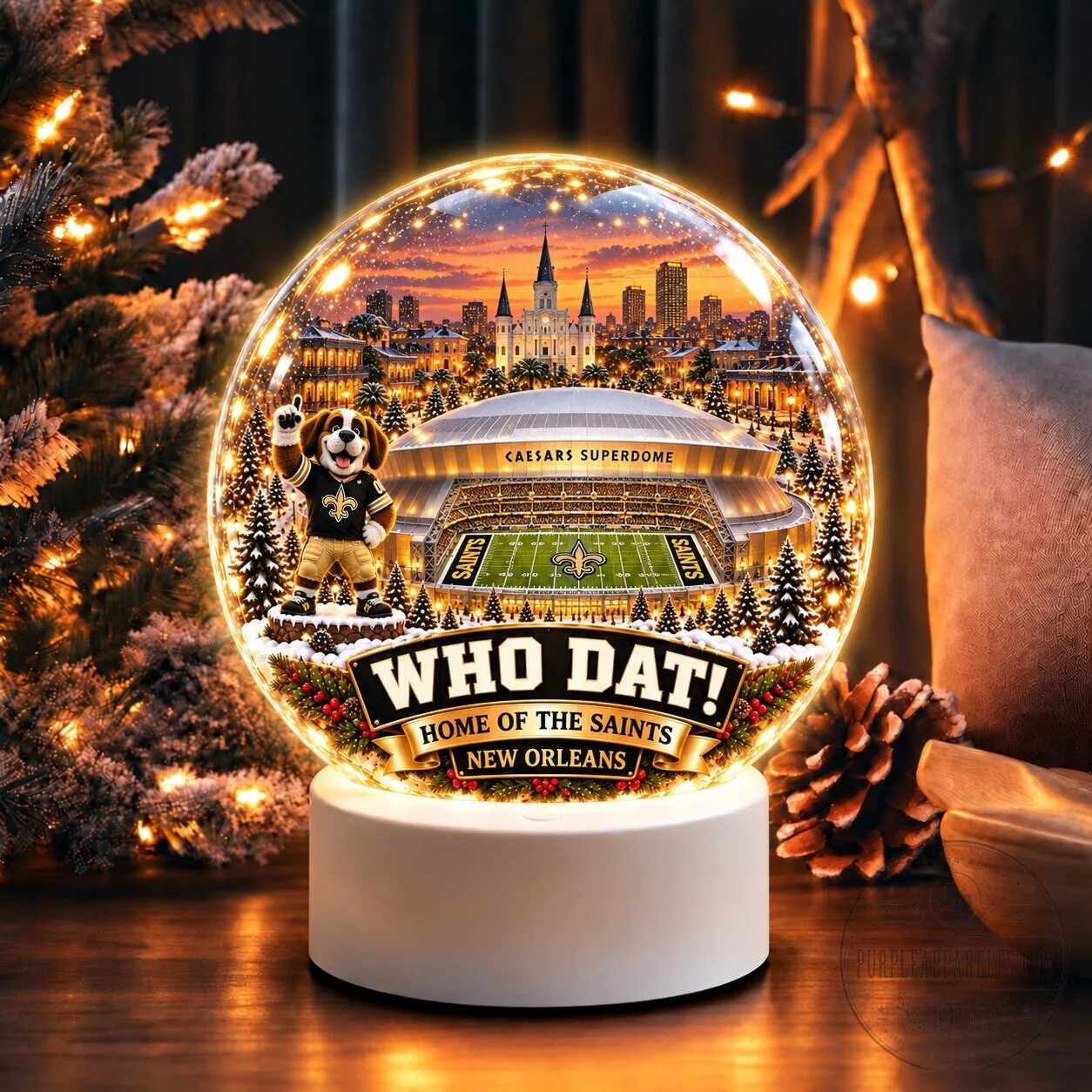 New Orleans Saints Football Team Who Dat Home of the Saints Light Up Snow Globe
