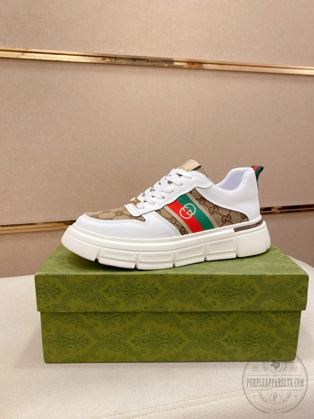 Gucci White and Brown Canvas and Leather Low Top Sneakers for Men and Women
