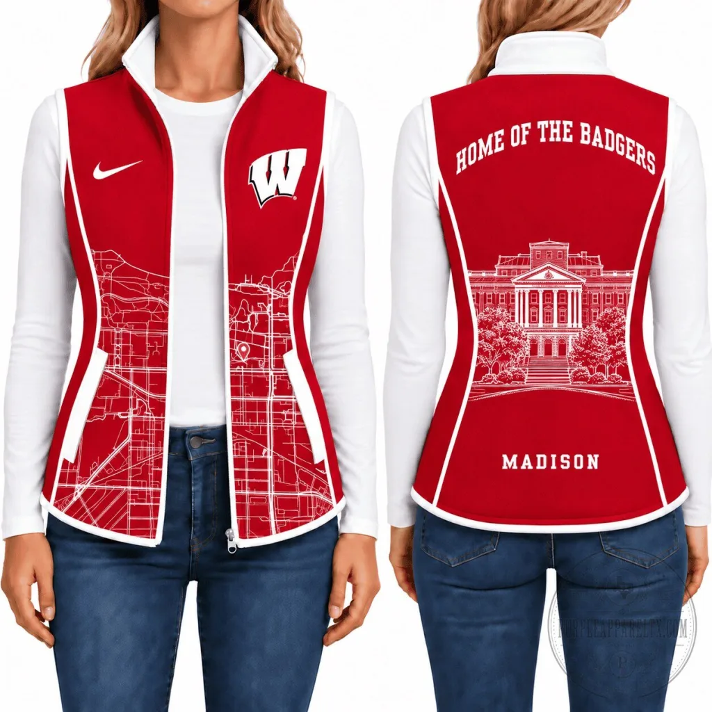 Wisconsin Badgers University of Wisconsin Madison Women's Fleece Vest Jacket Wisconsin Badgers University of Wisconsin Madison Women's Fleece Vest Jacket