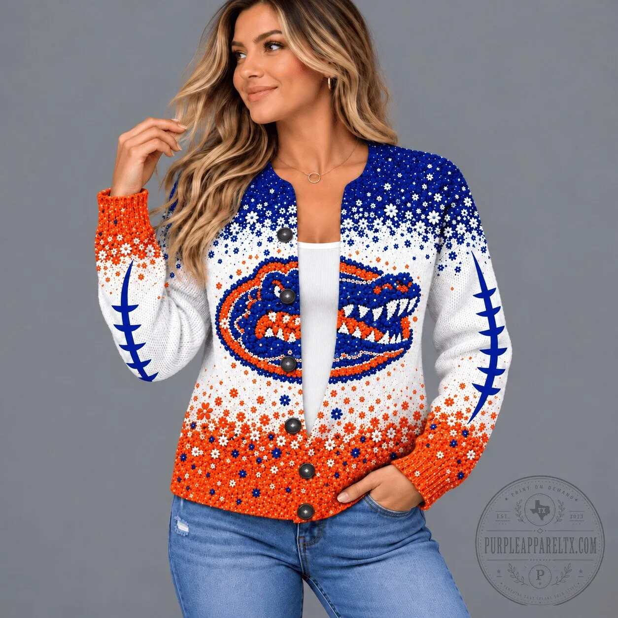 Florida Gators NCAA Floral Heritage Knit Button-Up Cardigan Sweater