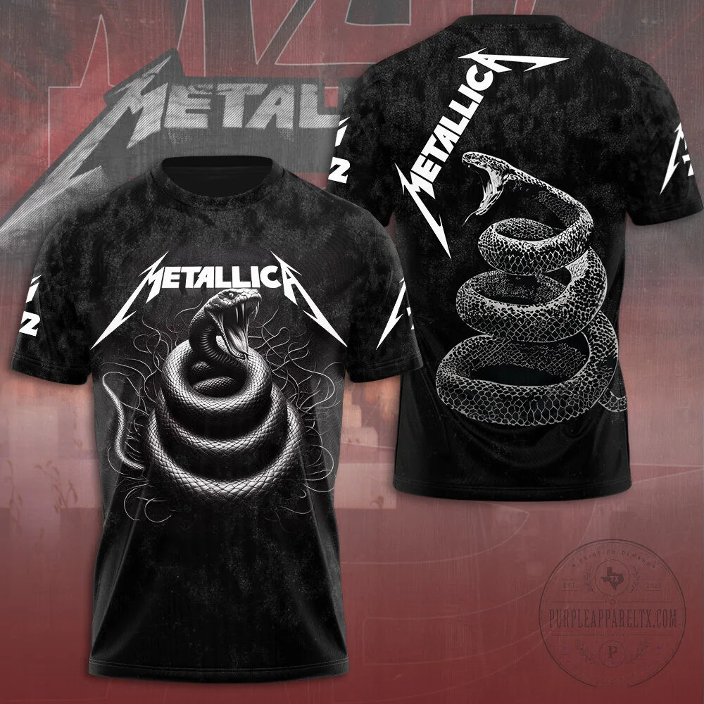 Metallica Black Album Snake Design Heavy Metal Music Band Graphic T-Shirt