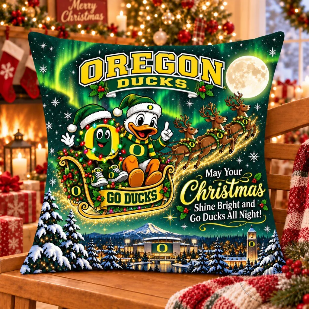 Oregon Ducks Christmas Night Flight Holiday Decorative Throw Pillow Oregon Ducks Christmas Night Flight Holiday Decorative Throw Pillow