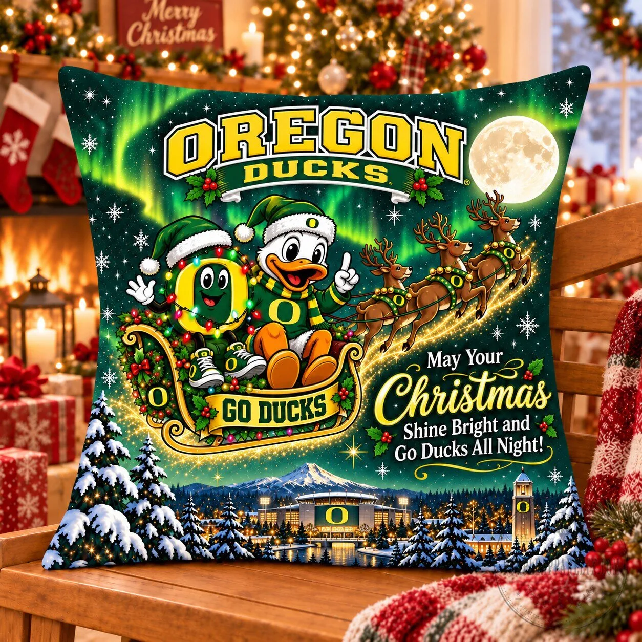 Oregon Ducks Christmas Night Flight Holiday Decorative Throw Pillow 3 Oregon Ducks Christmas Night Flight Holiday Decorative Throw Pillow