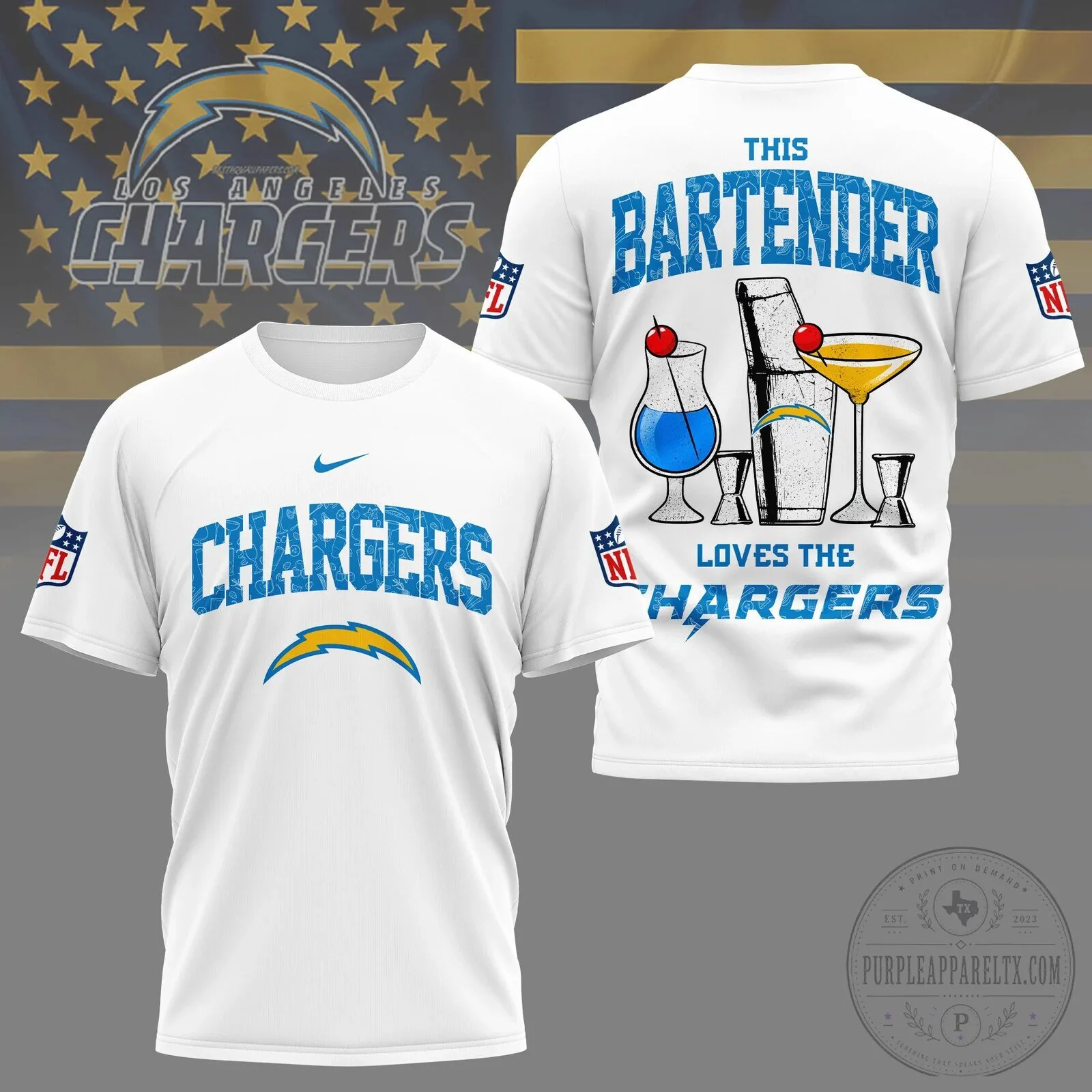 Los Angeles Chargers NFL Fan Bartender T-Shirt for Men and Women 1 Los Angeles Chargers NFL Fan Bartender T-Shirt for Men and Women