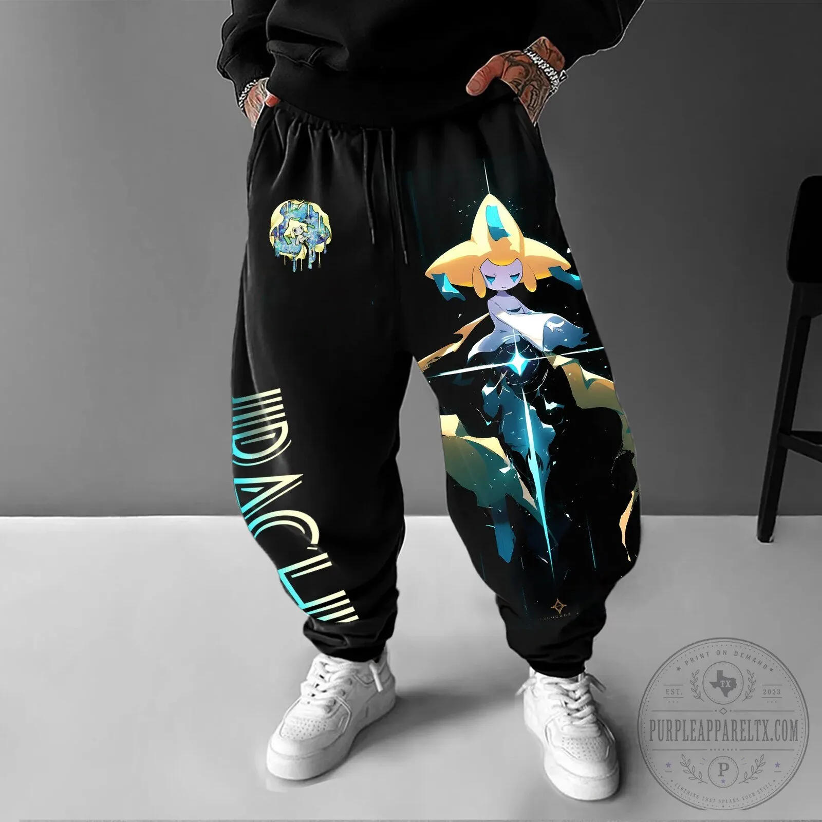 Pokemon Jirachi Anime Character Graphic Print Streetwear Jogger Pants