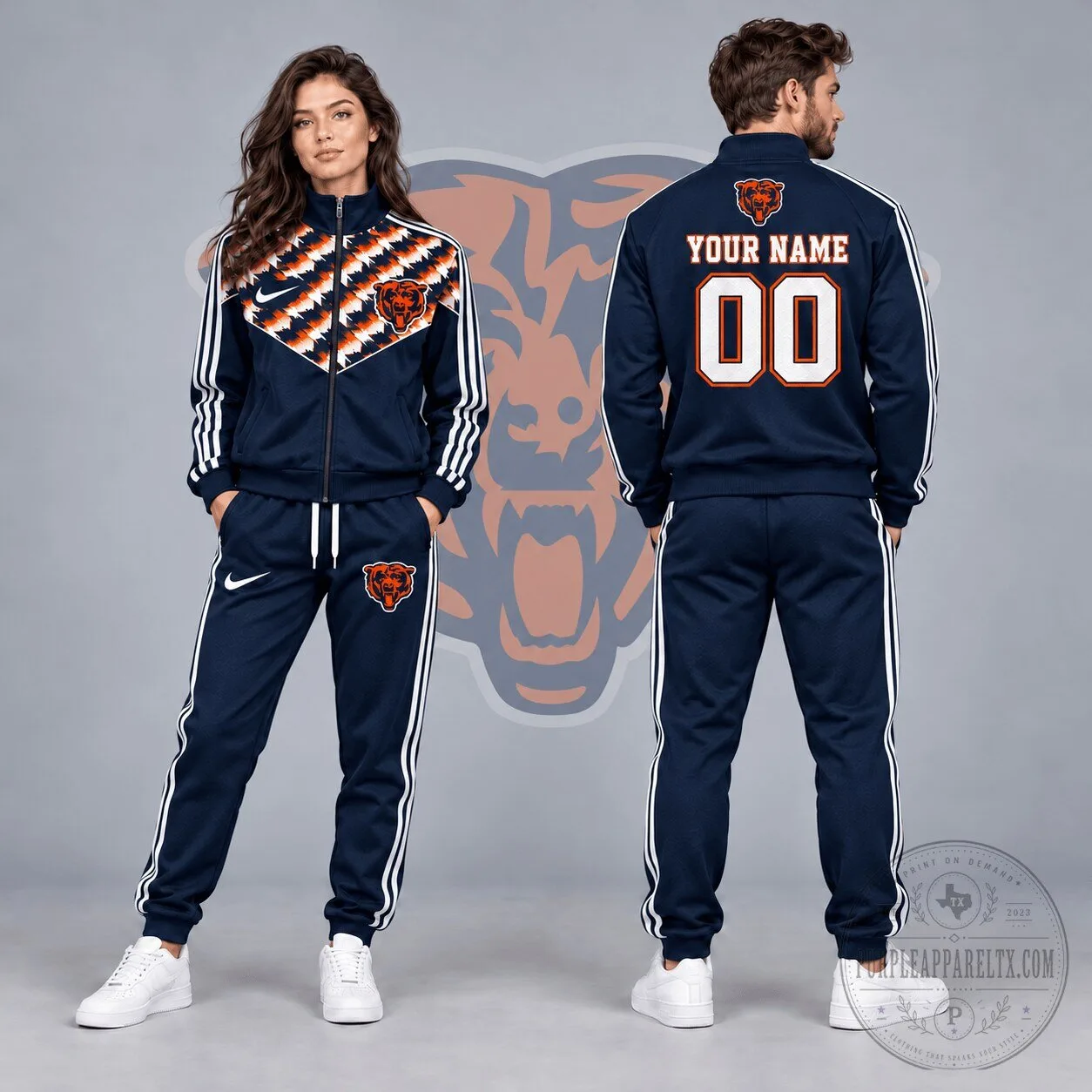 Chicago Bears Custom Name Number Tribal Chevron Full Zip Tracksuit Jacket 1 Chicago Bears Custom Name Number Tribal Chevron Full Zip Tracksuit Jacket