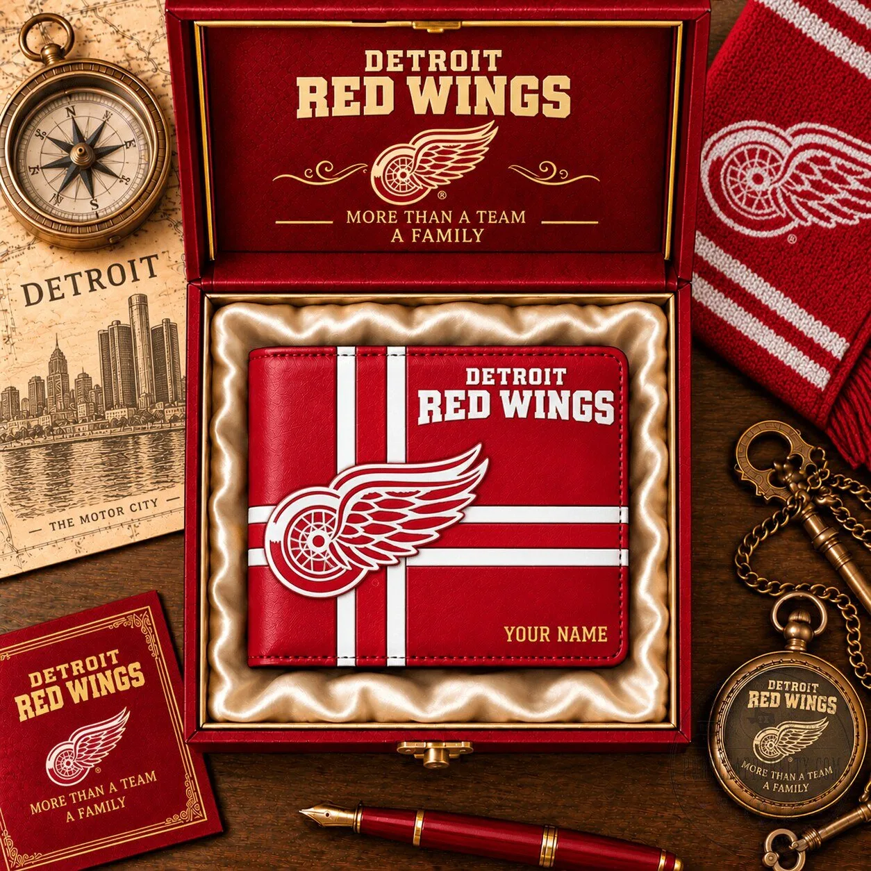 Detroit Red Wings NHL Hockey Team Personalized Leather Wallet 3 Detroit Red Wings NHL Hockey Team Personalized Leather Wallet